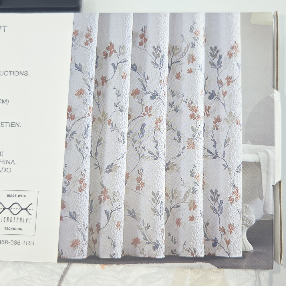 DKNY Sundew Floral‎ Microsculpt  Fabric Shower Curtain White Peach 72x72inch - Picture 5 of 8